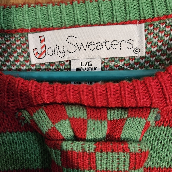 Ugly Christmas Sweater Striped w/Tie & Suspenders, Men's L - Picture 3 of 4
